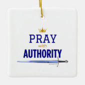 Pray with Authority - Blue Square, Keramisch Ornament (Voorkant)