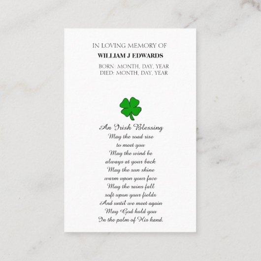 Prayer Blessing Memorial Card Visitekaartje (Achterkant)