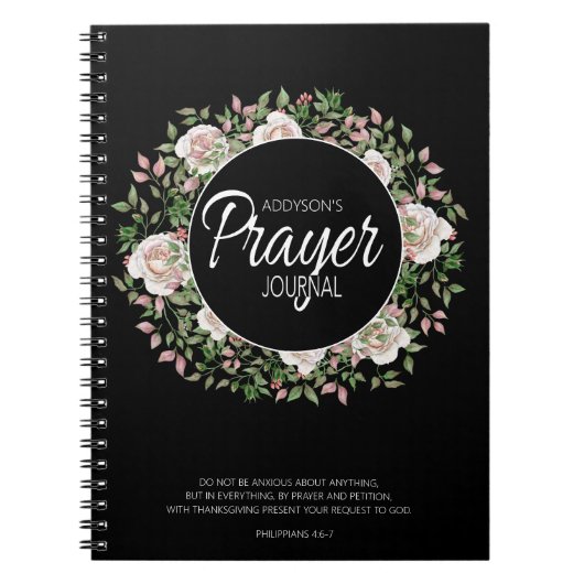 Prayer Journal Black White Pink Floral Notitieboek (Voorkant)