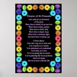 Prayer of St Francis in a Rainbow Flower Border Poster