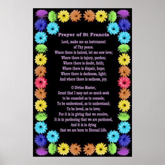 Prayer of St Francis in a Rainbow Flower Border Poster (Voorkant)