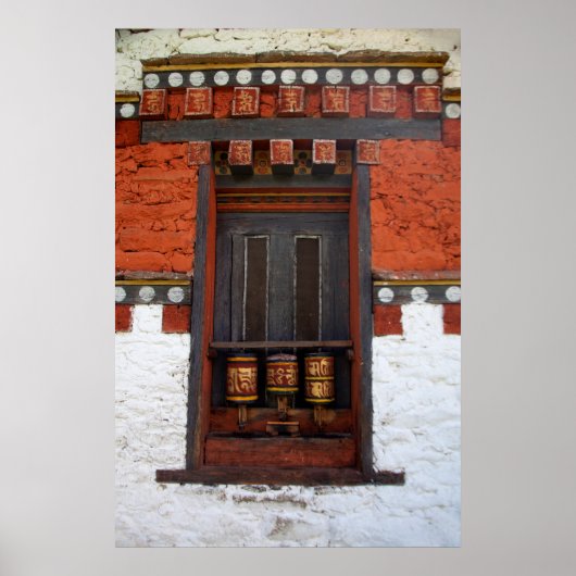 Prayer Wheels bij tempel Poster (Voorkant)