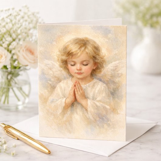 Praying Angel Child Watercolor Religious Kaart