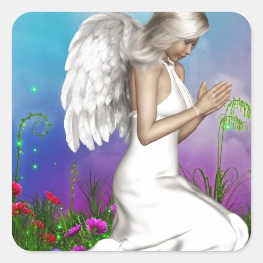 Praying Angel Vierkante Sticker (Voorkant)