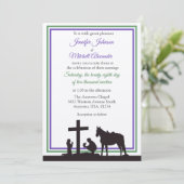 Praying Cowboy and Bride Paars Green Wedding Kaart (Staand voorkant)
