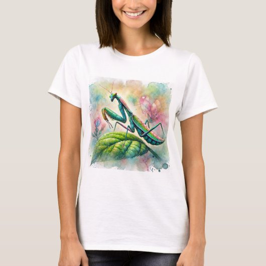 Praying Mantis Waterverf Art T-shirt (Voorkant)
