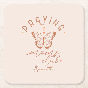 Praying Moms Club: Butterfly Boho  Design Vierkante Kartonnen Onderzetter