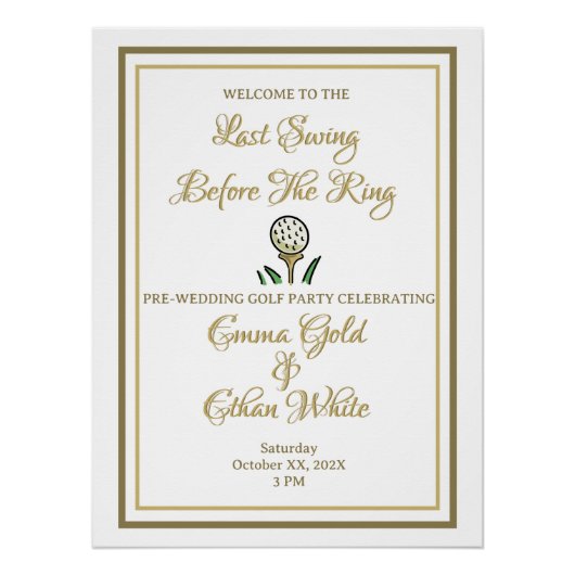 Pre-bruiloft Golf Party Weekend Activiteit Wit Gou Perfect Poster (Voorkant)