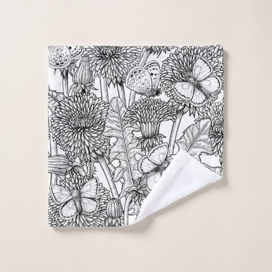 Pré Dandelion en noir et blanc (Gant de toilette)