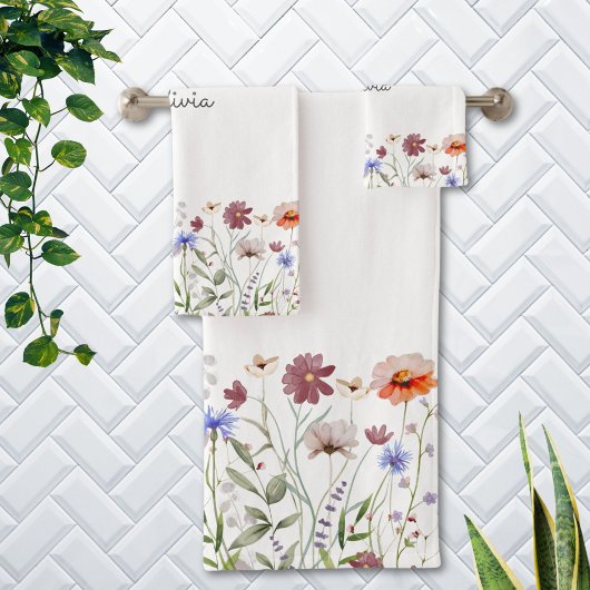 Pré de fleurs sauvages aquarelle monogrammé