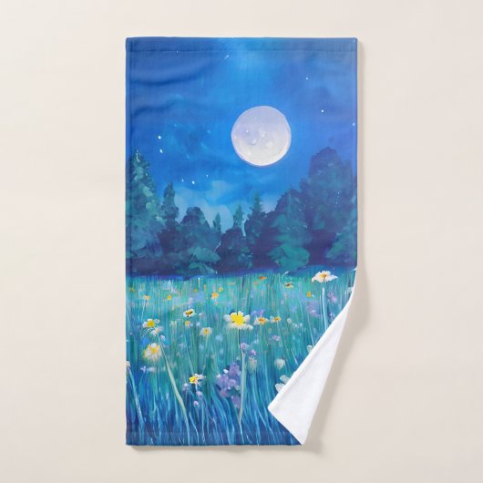 Pré et forêt sous une Pleine lune (Serviette à main)