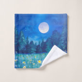 Pré et forêt sous une Pleine lune (Gant de toilette)