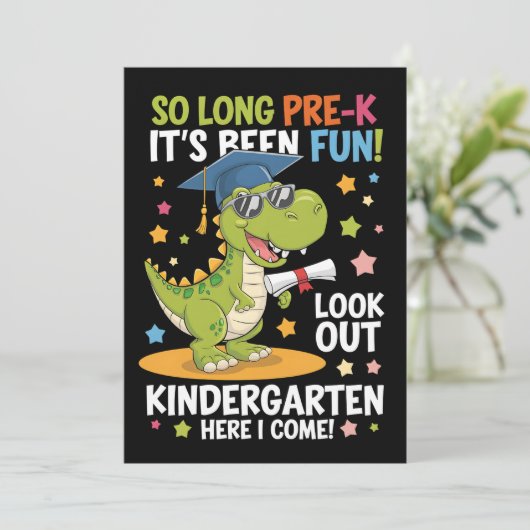 Pre K Afgestudeerde Kleuterschool Dinosaurus T Rex Kaart (Staand voorkant)