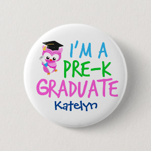 Pre-K Afstuderen Cute Pink Owl Aangepast Afstudere Ronde Button 5,7 Cm