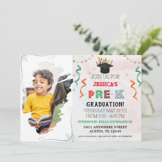 Pre k Afstuderen uitnodiging (Staand voorkant)