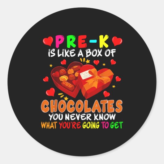 Pre-k Funny Box Of Chocolates Valentine's Day Teac Ronde Sticker (Voorkant)