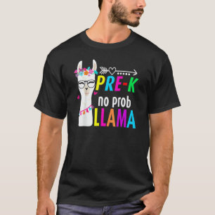 Pre K Kleuterschool Geen Prob Llama Bloem Hart Rug T-shirt