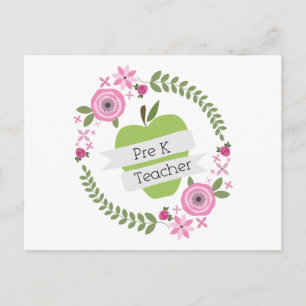 Pre-K leraar Floral WreatGreen Apple Briefkaart