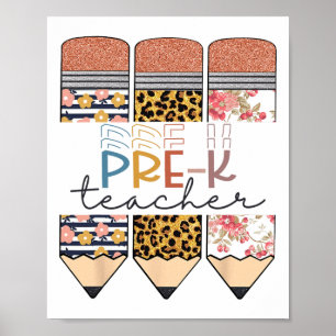 Pre-k Leraar Leuk Luipaard Potlood Gelukkige Eerst Poster
