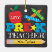 Pre-K Preschool leraar Keepomwille Bright Chalkboa Keramisch Ornament (Achterkant)