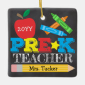 Pre-K Preschool leraar Keepomwille Bright Chalkboa Keramisch Ornament (Voorkant)