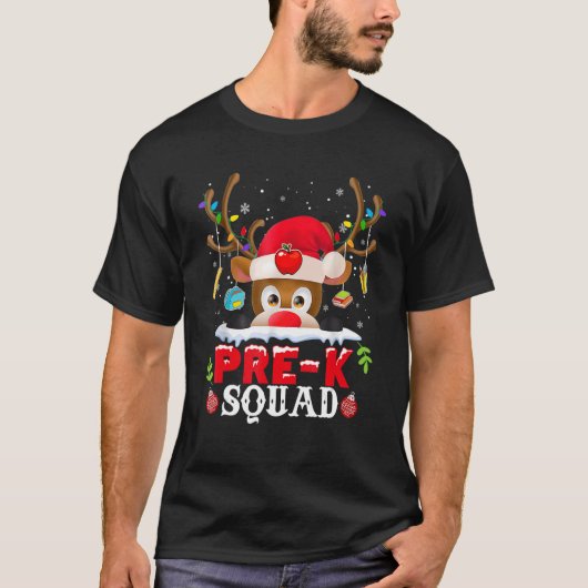 Pre K Squad Plaid Reindeer Santa Hat Teacher Chris T-shirt (Voorkant)