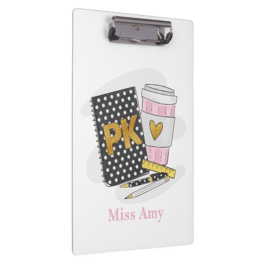 Pre-K Teacher Custom Black Book Preppy Coffee Klembord (Rechts)