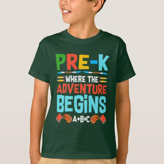 PRE-K WAAR DE ADVENTUUR A+B=C BEGINT T-SHIRT (Voorkant)