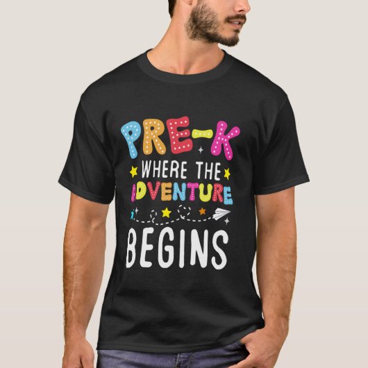 Pre-k waar het avontuur begint Eerste dag van Prek T-shirt (Voorkant)