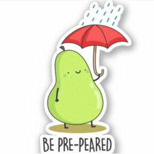 pre-pear-ed Cute Pear in Rain Pun Sticker