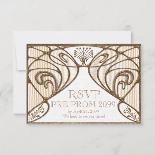 PRE PROM RSVP, Great Gatsby, goud op wit Kaart (Voorkant)
