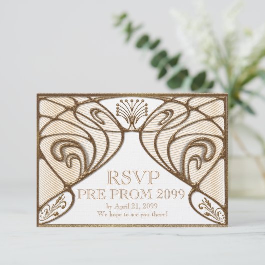 PRE PROM RSVP, Great Gatsby, goud op wit Kaart (Staand voorkant)