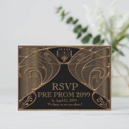 PRE PROM RSVP, Great Gatsby, zwart goud Kaart (Staand voorkant)