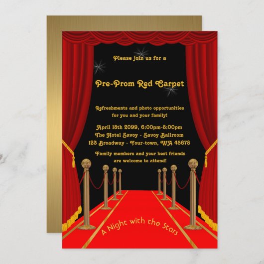 Pre-prom-uitnodiging, pre-prom,rood-tapijt,15th,16 kaart (Voorkant / Achterkant)