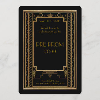Pre PromJunior, Great Gatsby, Gold, zwart Save The Date