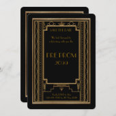 Pre PromJunior, Great Gatsby, Gold, zwart Save The Date (Voorkant / Achterkant)