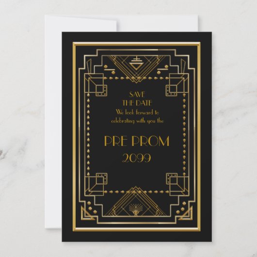 Pre PromJunior, Great Gatsby, Gold, zwart Save The Date (Voorkant)