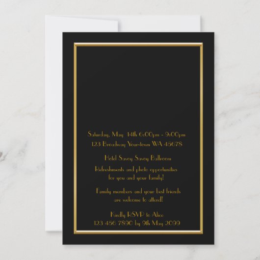 Pre PromJunior, Great Gatsby, Gold, zwart Save The Date (Achterkant)