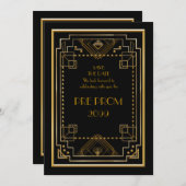Pre PromJunior, Great Gatsby, Gold, zwart Save The Date (Voorkant / Achterkant)