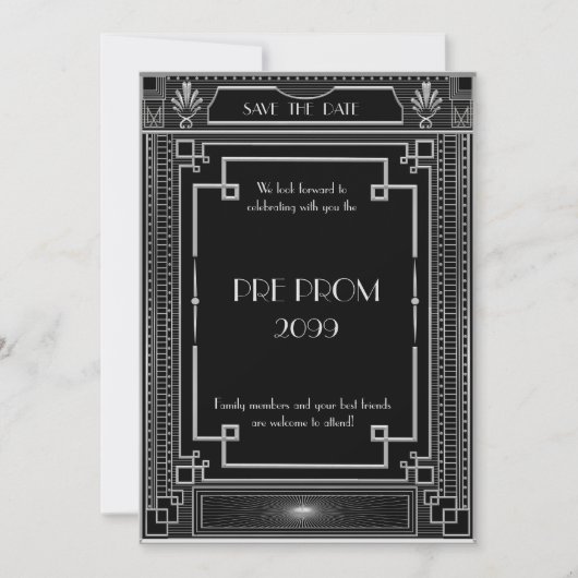 Pre PromJunior, Great Gatsby, Silver, zwart Save The Date (Voorkant)