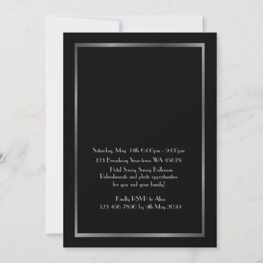 Pre PromJunior, Great Gatsby, Silver, zwart Save The Date (Achterkant)