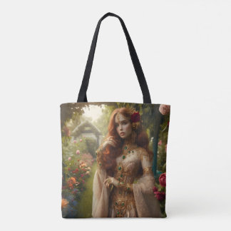 Pre-Raphaeliete Vergulde Vrouw 2 in Tuin Draagtas