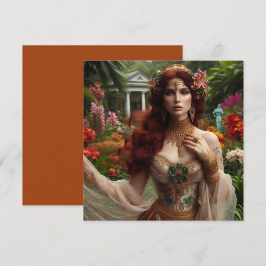 Pre-Raphaelite gilded woman 1 in garden Kaart (Voorkant / Achterkant)