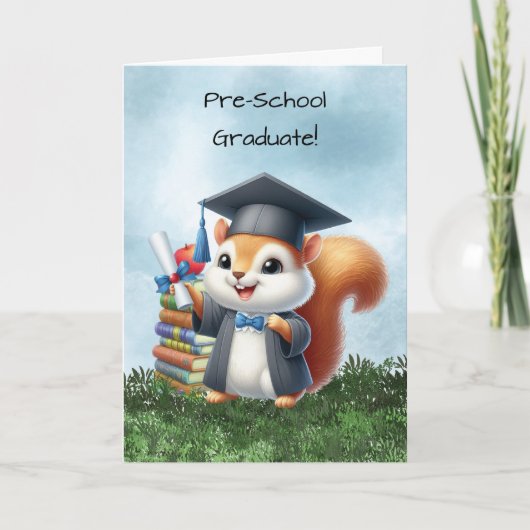 Pre-school Afstuderen Boy Eekhoorn Gefeliciteerd Kaart (Voorkant)