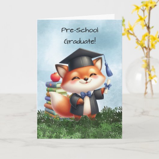 Pre-school Afstuderen Boy Fox Gefeliciteerd Kaart (Gele Bloem)