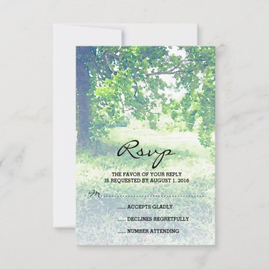 Pré vert aquarelle et mariage des arbres RSVP (Devant)