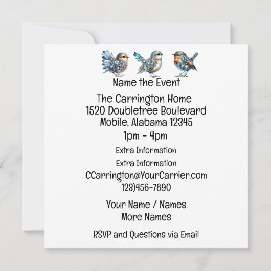 Précieux Bling Oiseaux Thème Invitation (Dos)