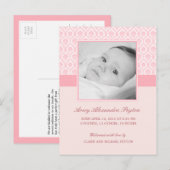 Précieux Damask Baby Girl Faire-part de naissance (Devant / Derrière)