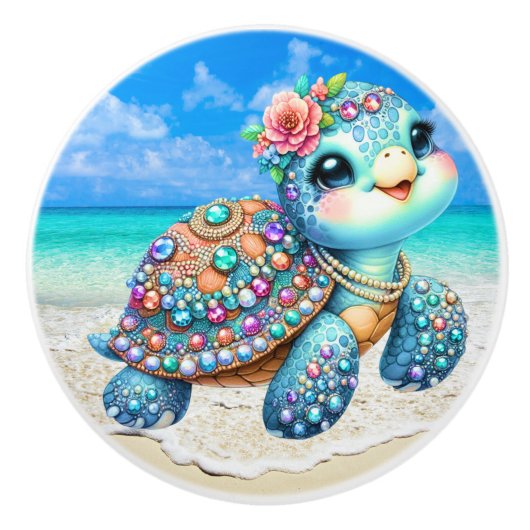 Precious Bling Baby Turtles - Meer onderweg - Keramische Knop (Voorkant)