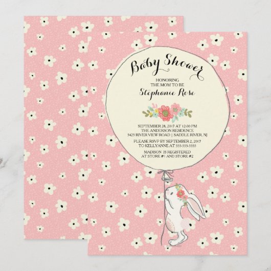 Precious Bunny Girls Baby shower Invitation (Devant / Derrière)